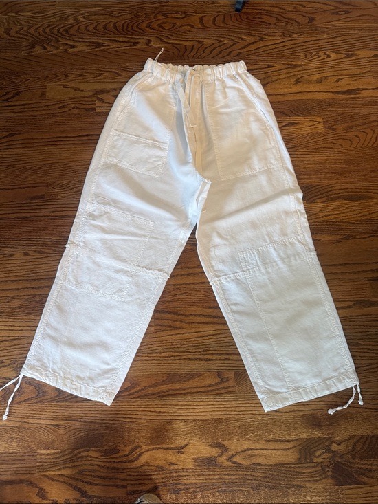 Zara Pants - Zara White Drawstring Cargo-Style Joggers Linen and Cotton
